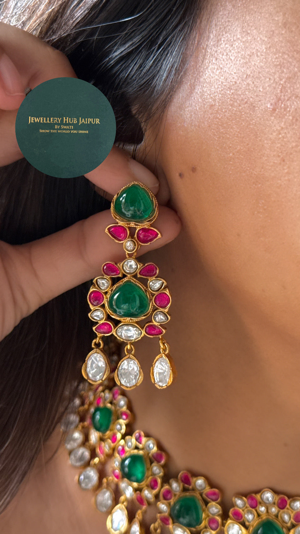 Amrapali emerald & ruby polki necklace