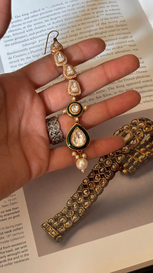 Emerald meenakari pearl drop maangtika