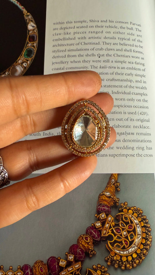 Moissanite polki drop adjustable ring