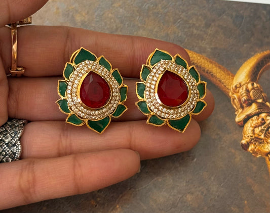 Ruby & emerald lotus studs