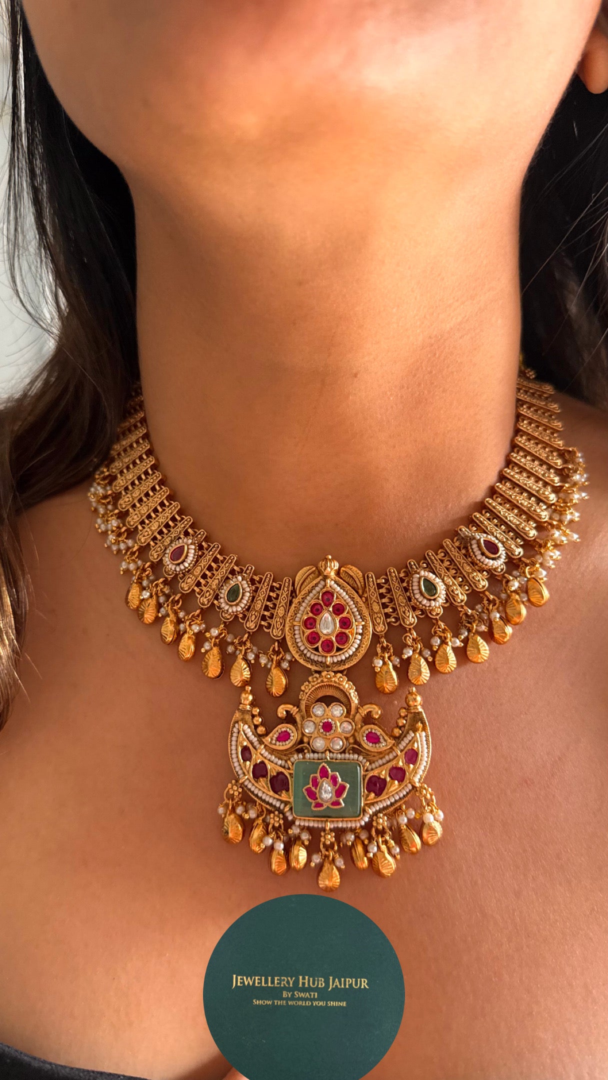 Rani tear drop mint inlay necklace