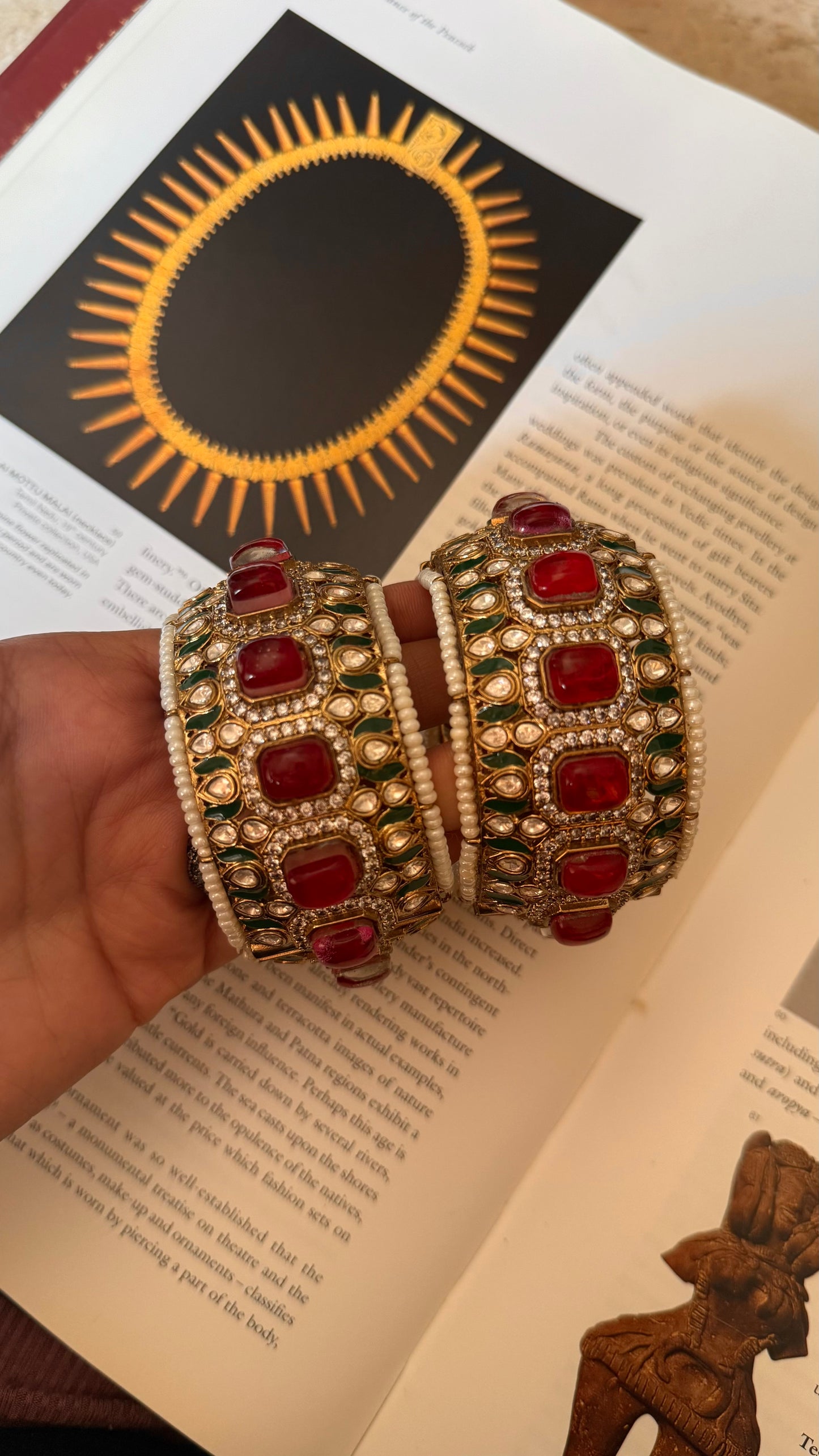 Emerald meenakari and ruby doublet bangles