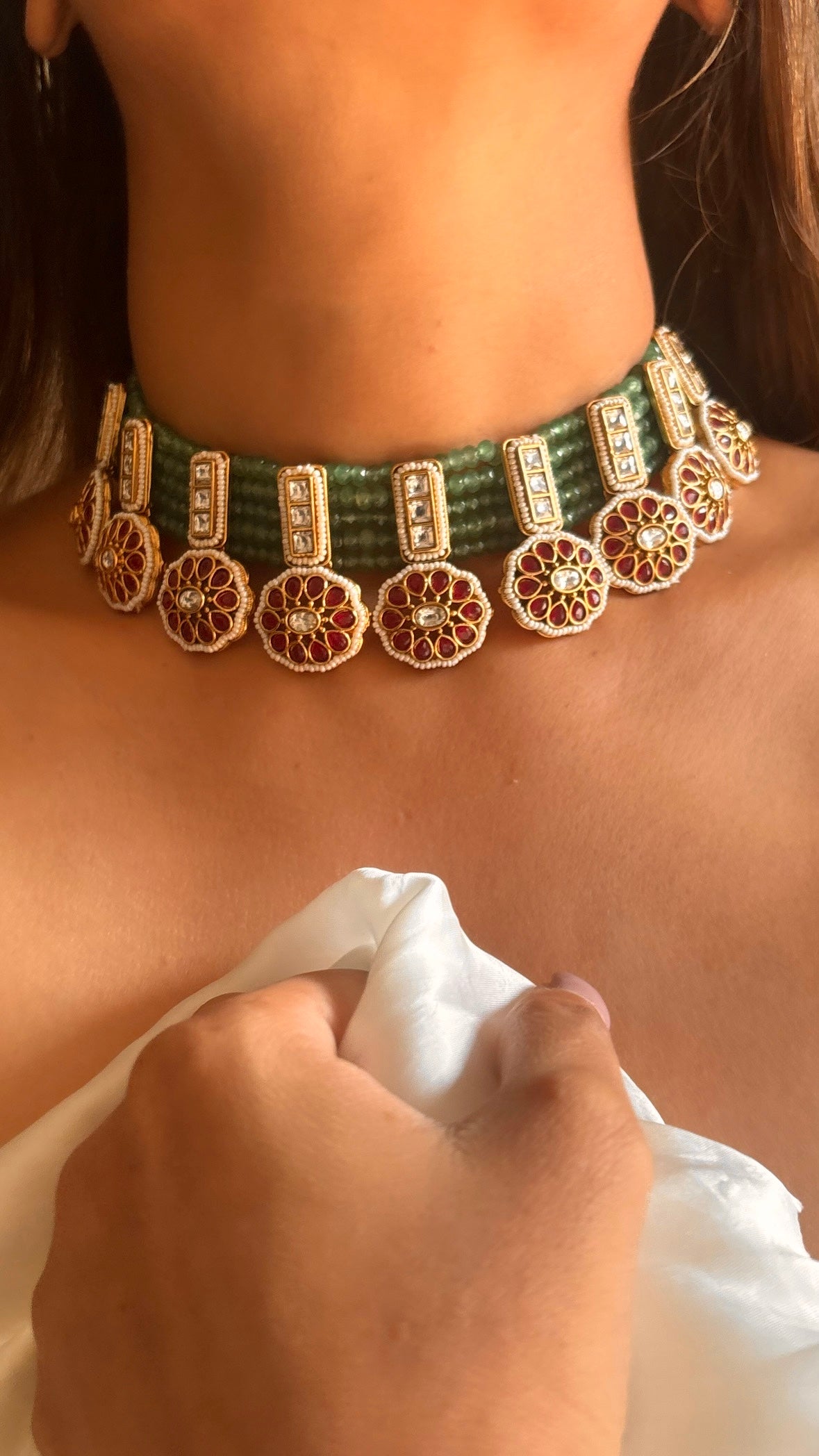 heritage Mint & ruby choker necklace set