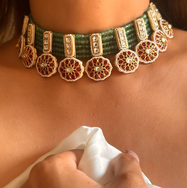 heritage Mint & ruby choker necklace set