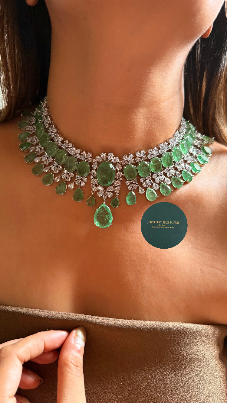 Mint doublet cz diamond designer choker set