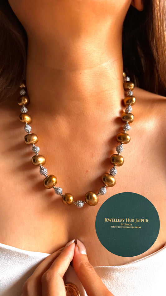 Chocolate Pearls & rhodium ball string set