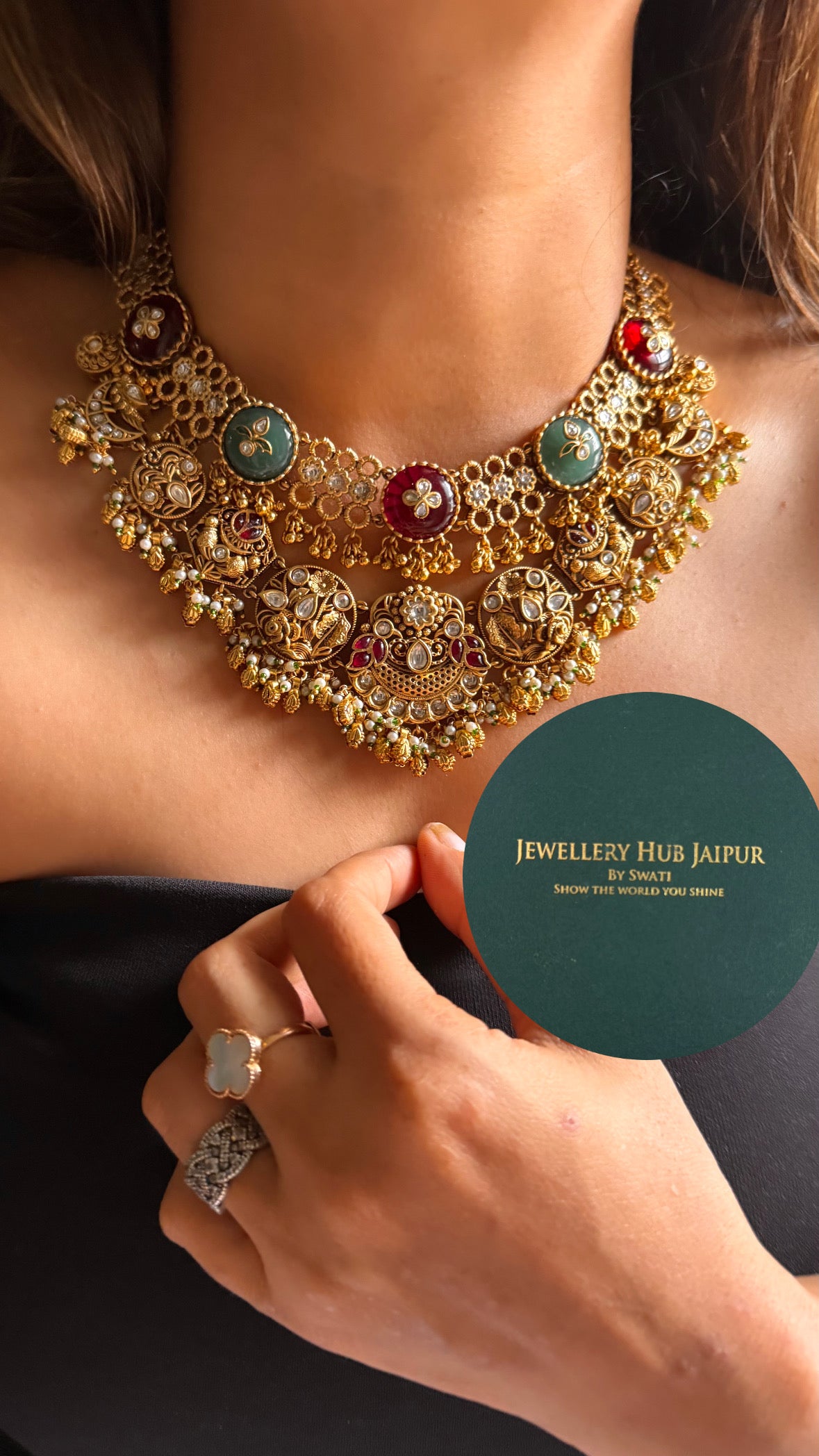 Ruby & mint inlay rajwada royal collar set