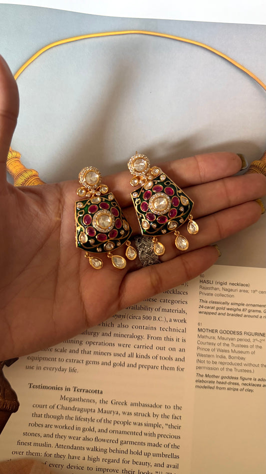 Emerald & ruby meenakari earrings