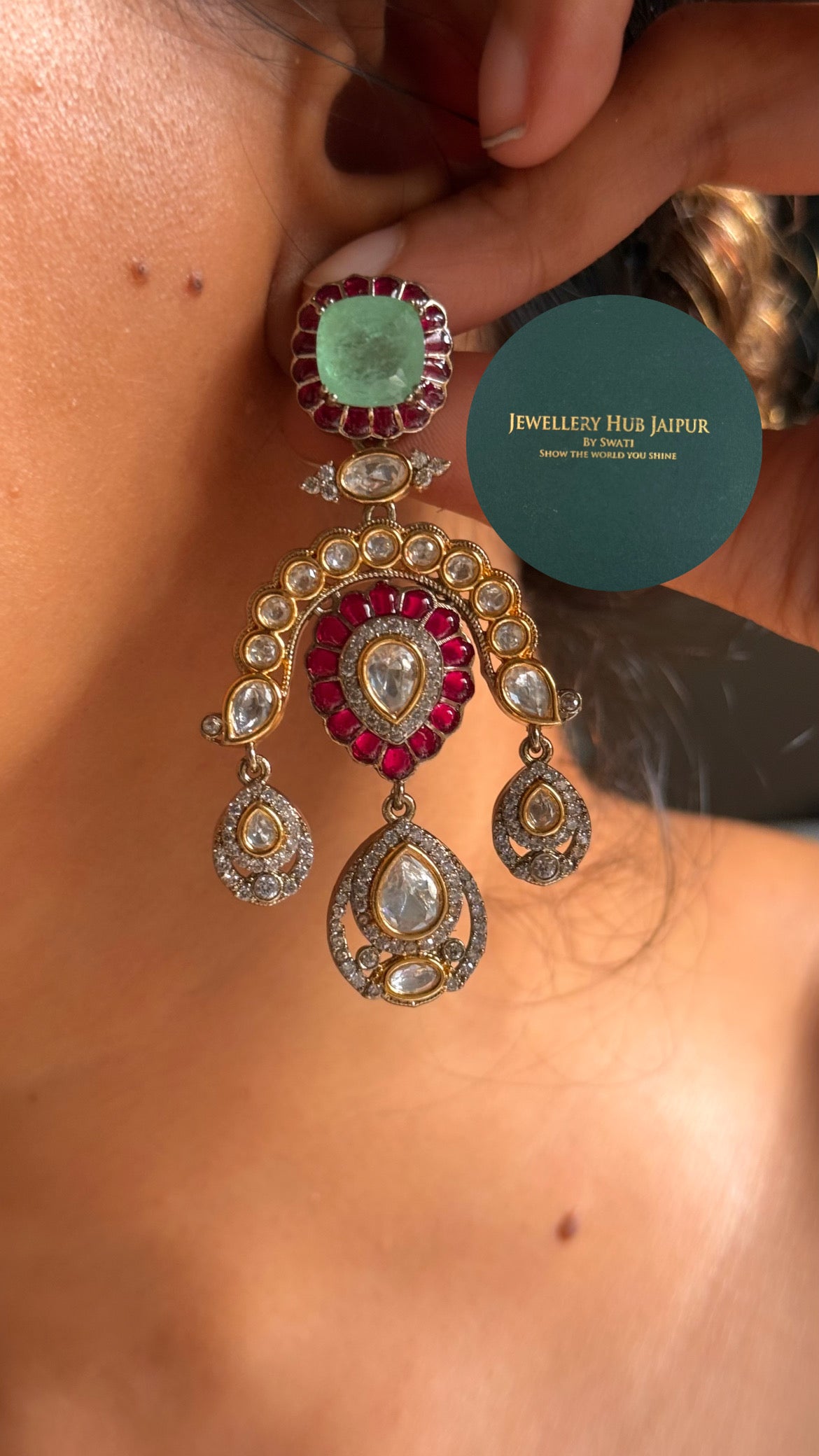 Mint doublet & rani pink moissanite uncut polki bridal choker set