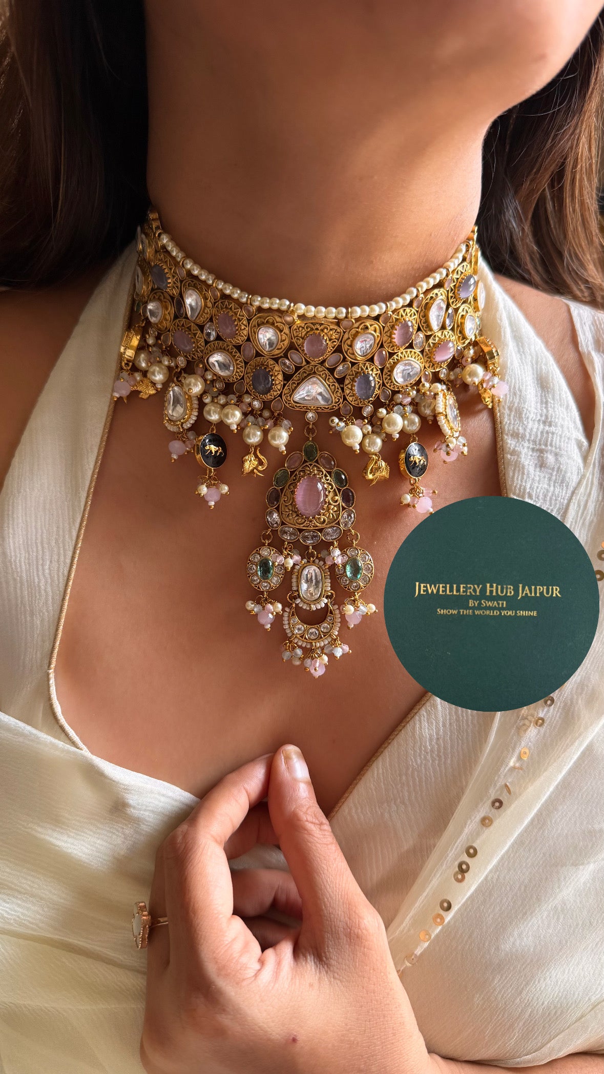 Sabyasachi inspired rose quartz designer choker