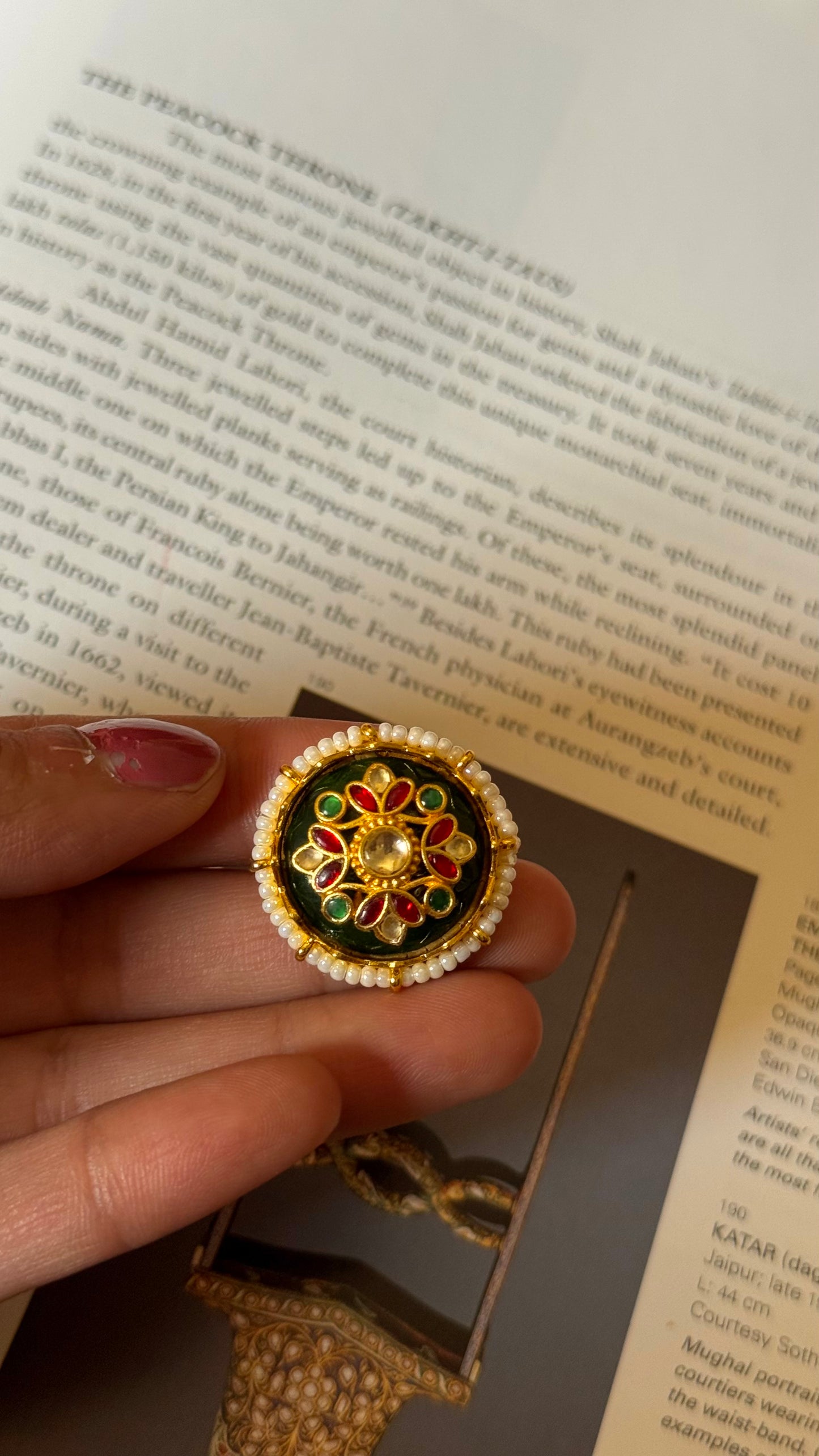 Emerald paachi kundan jadau Ring