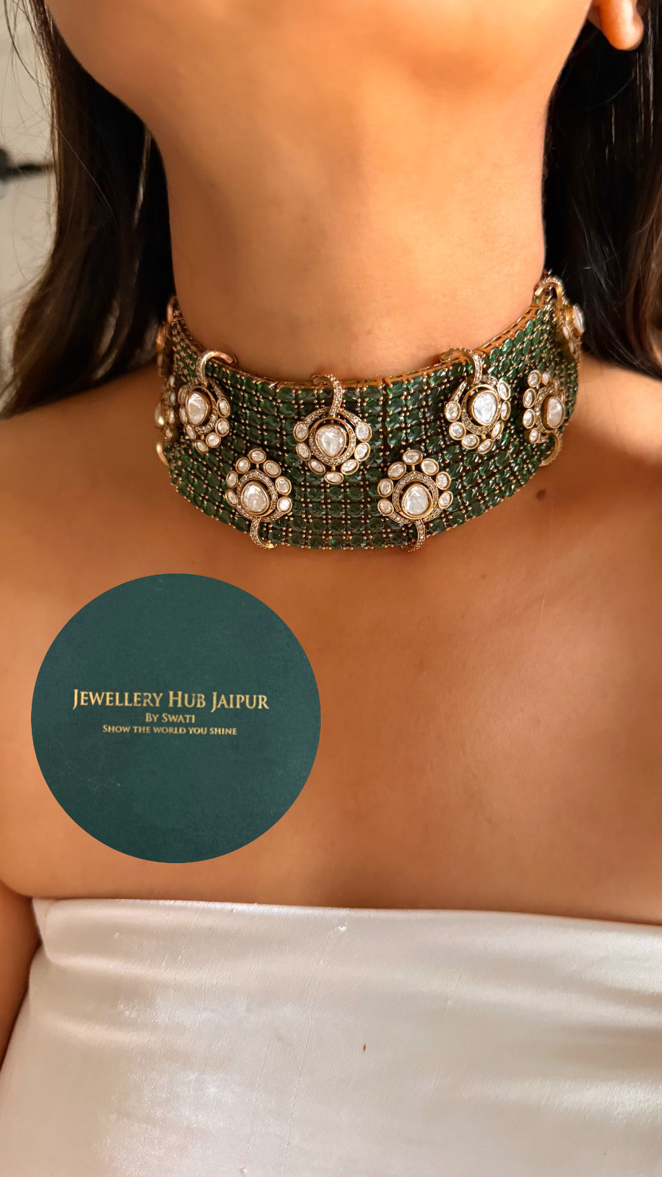 Emerald & Moissanite victorian choker