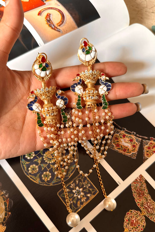 Sapphire & emerald katdana peacock designer earrings