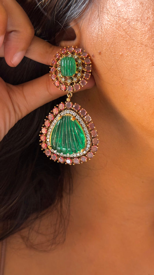 Emerald & Rose Quartz Sabyasachi inspired danglers