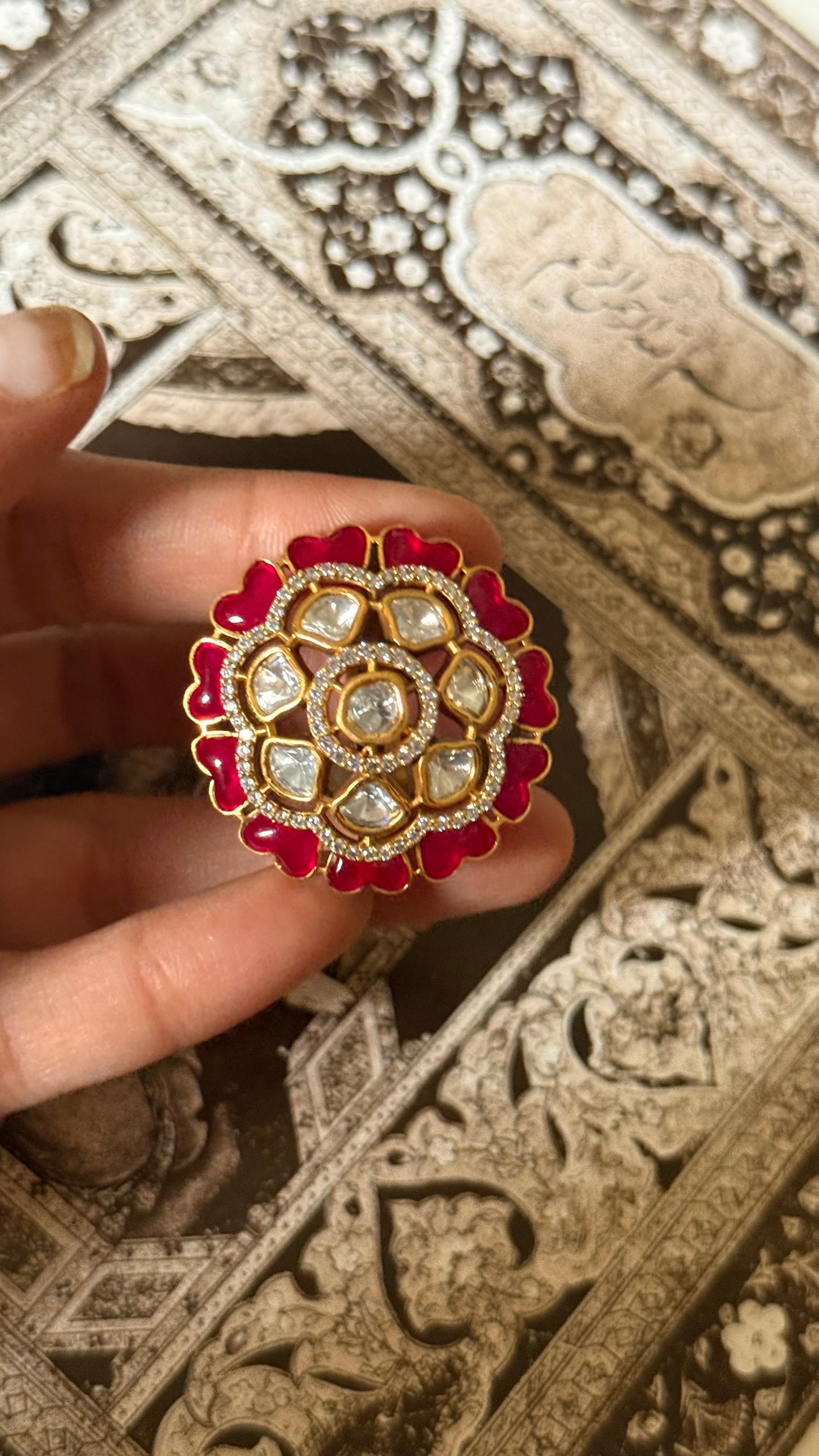 Rani pink katdana floral moissanite adjustable ring