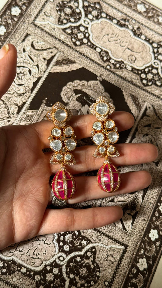Ruby katdana & moissanite floral danglers