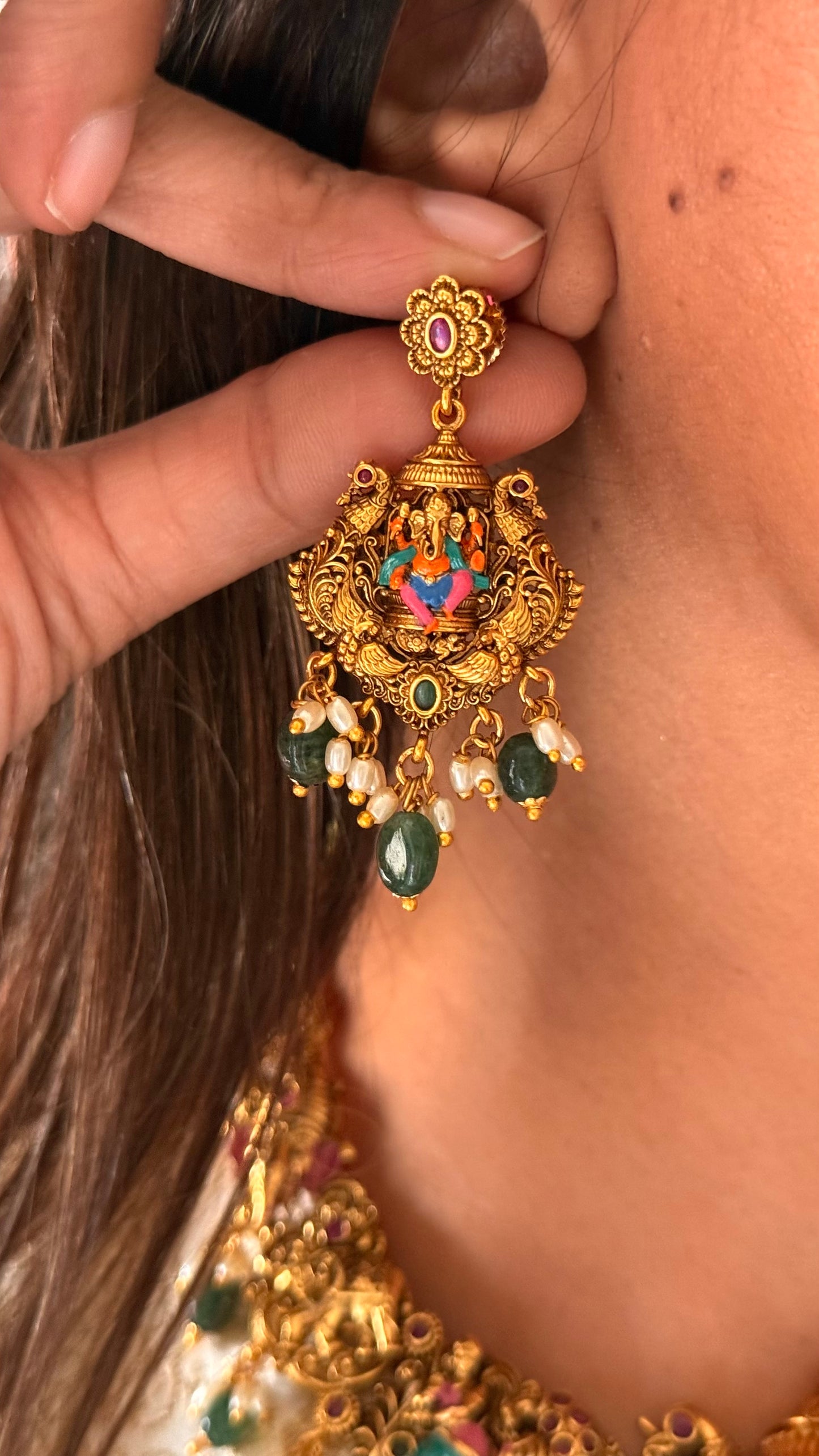 Lord Ganesha temple meenakari necklace