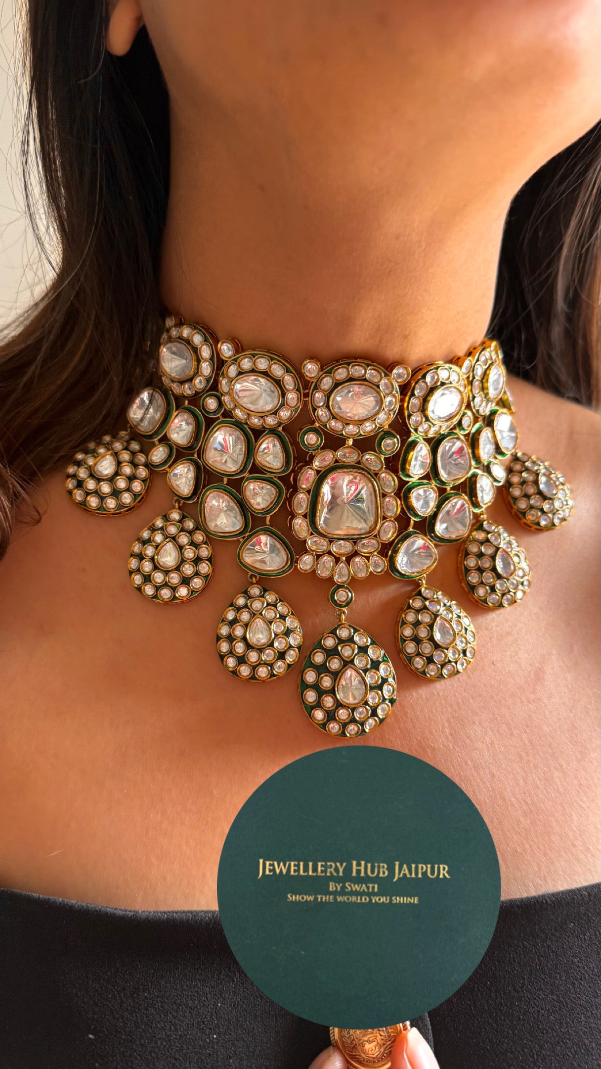 Emerald uncut polki meenakari bridal set