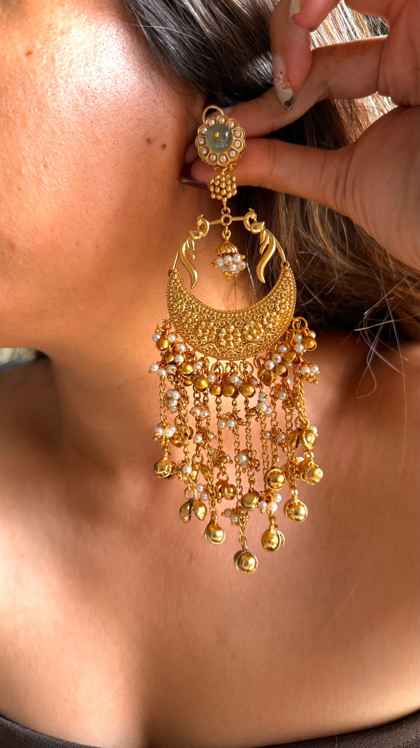 Mint doublet peacock golden jhumka