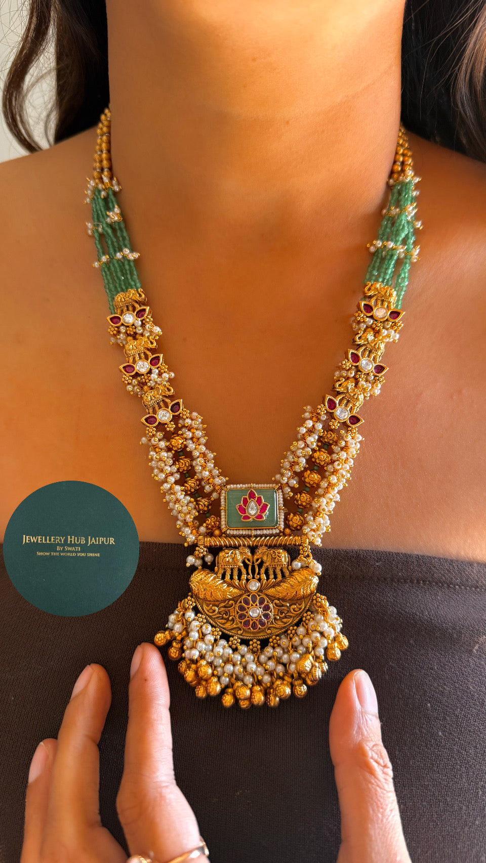 Royal long heritage necklace with inlay designer nakashee