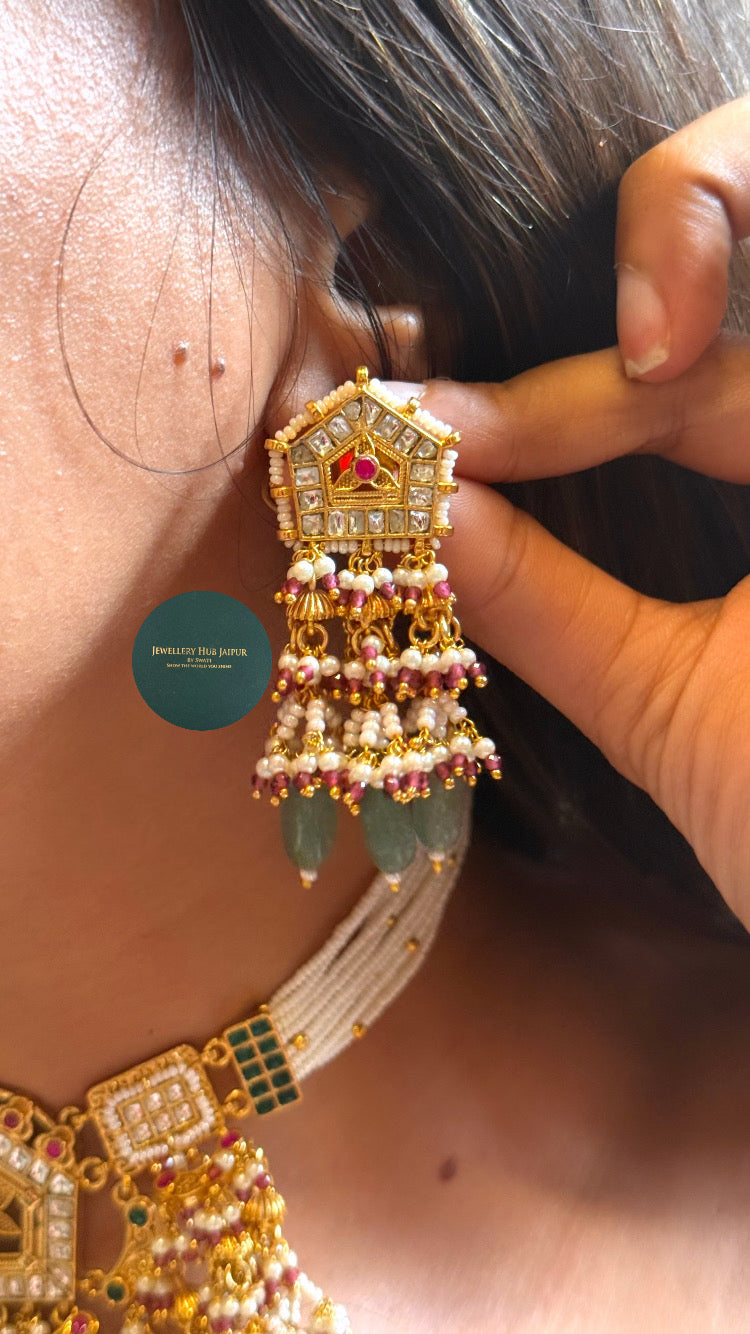 Paachi Royal Rani pink floral & emerald rajwada choker set