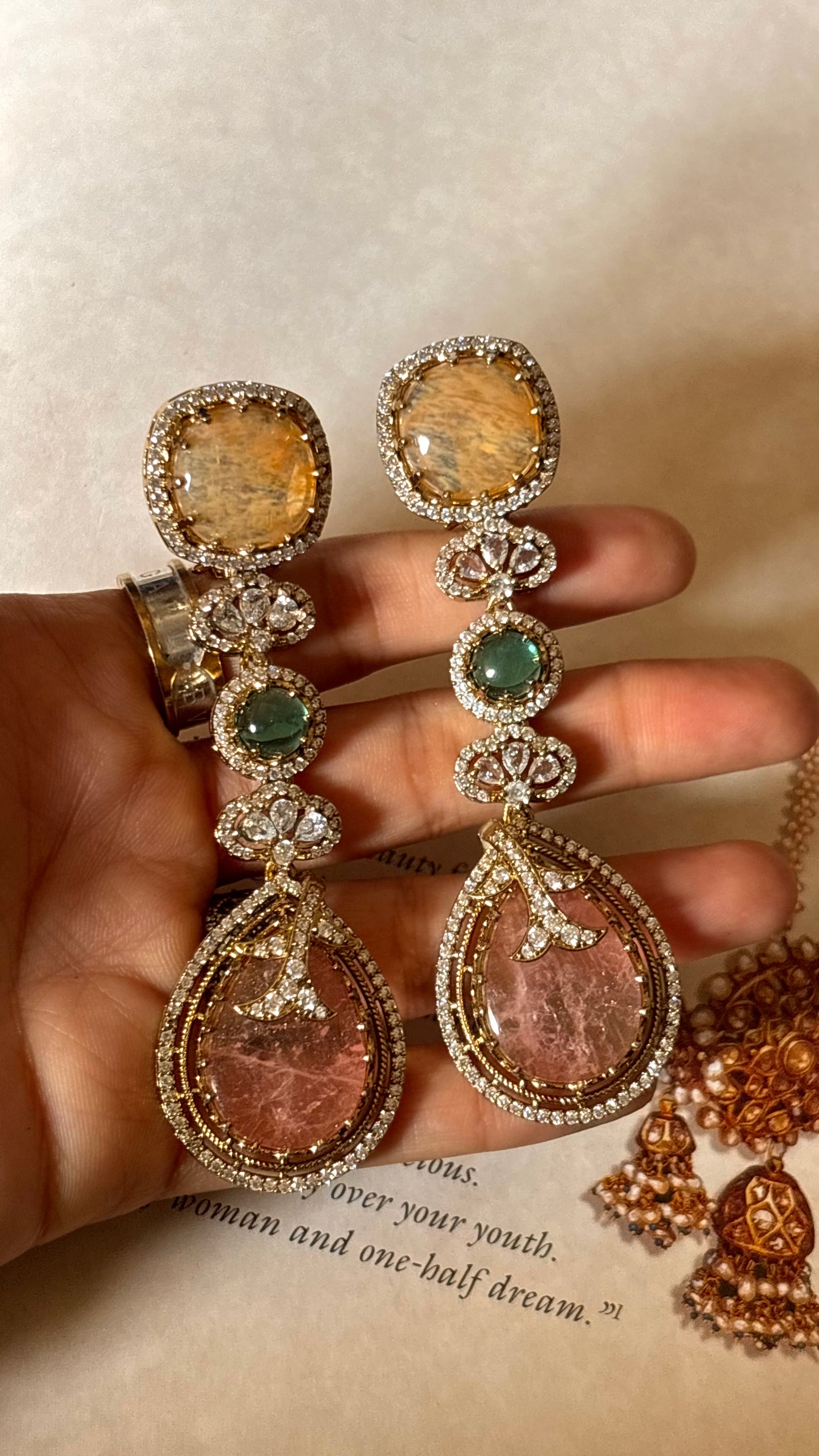 Sabya inspired with peach cz diamond Earrings