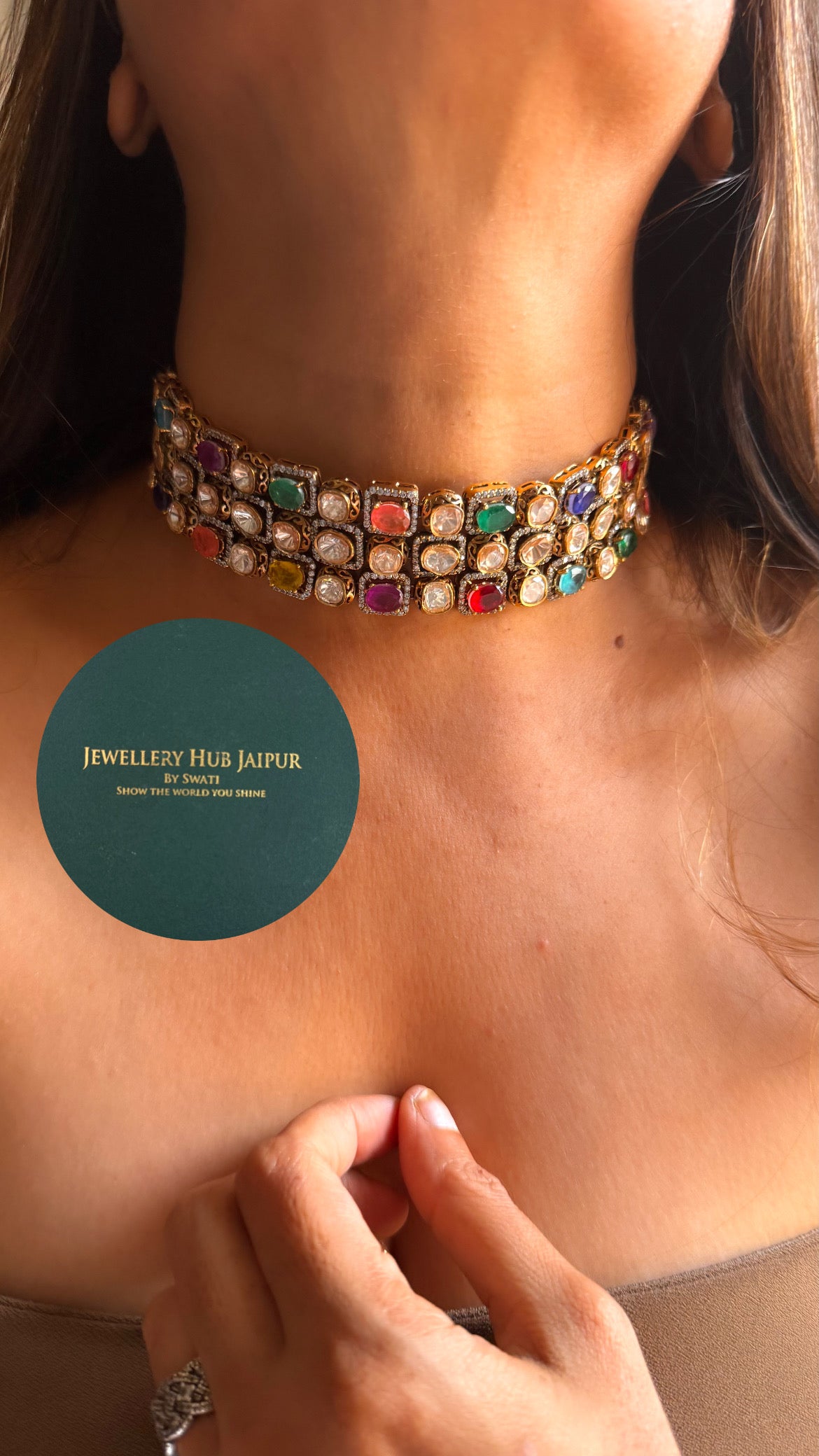 Navratna doublet moissanite choker set