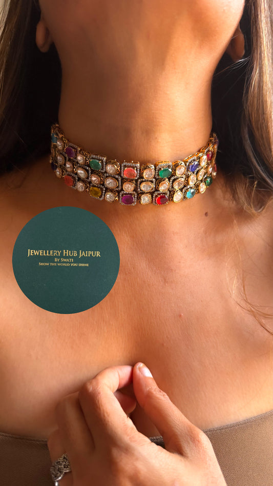 Navratna doublet moissanite choker set