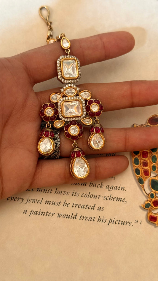 Ruby katdana moissanite maangtika