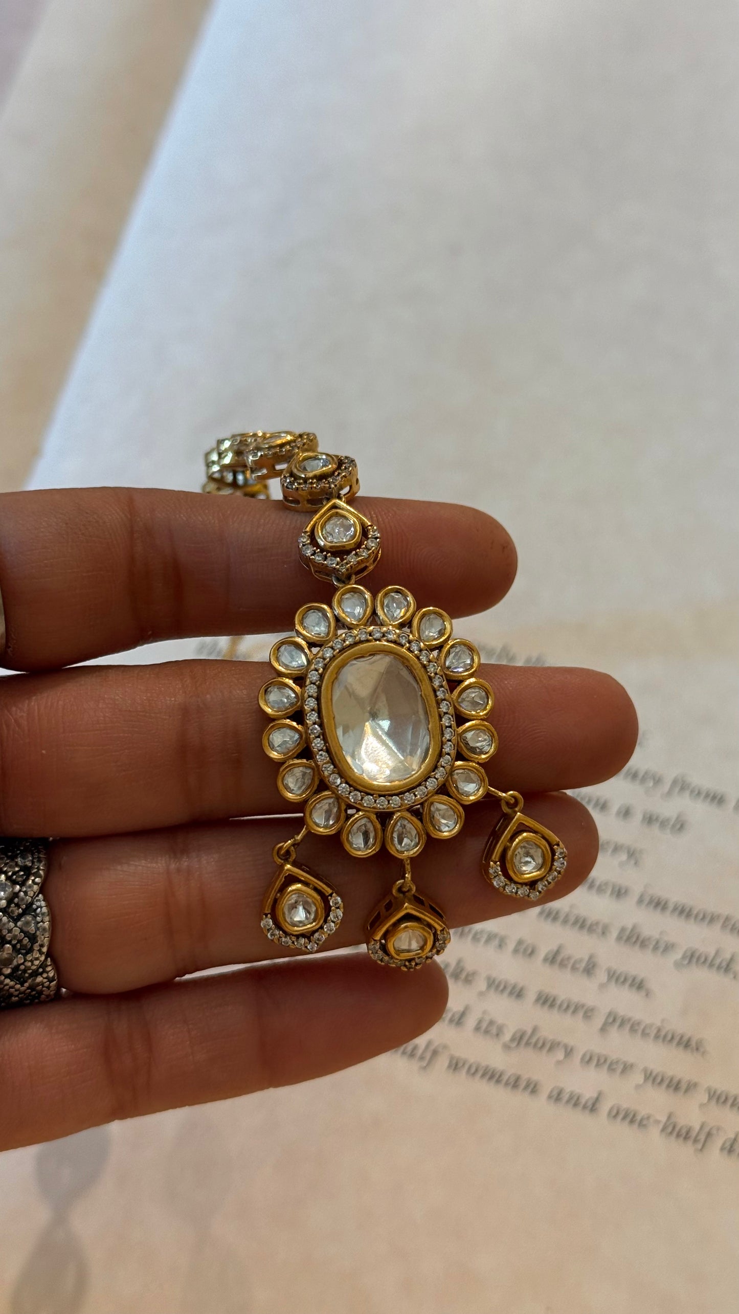 Uncut Polki Maangtika with polki tear drops