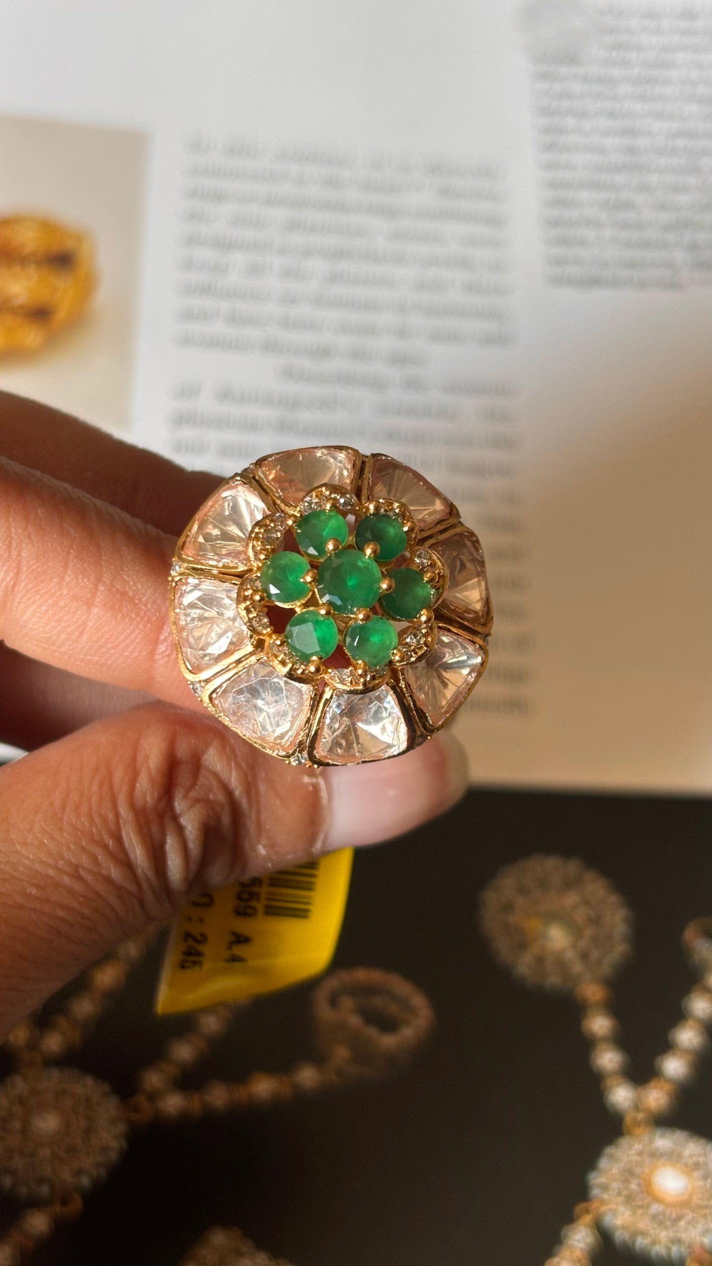 Emerald doublet stone polki Ring