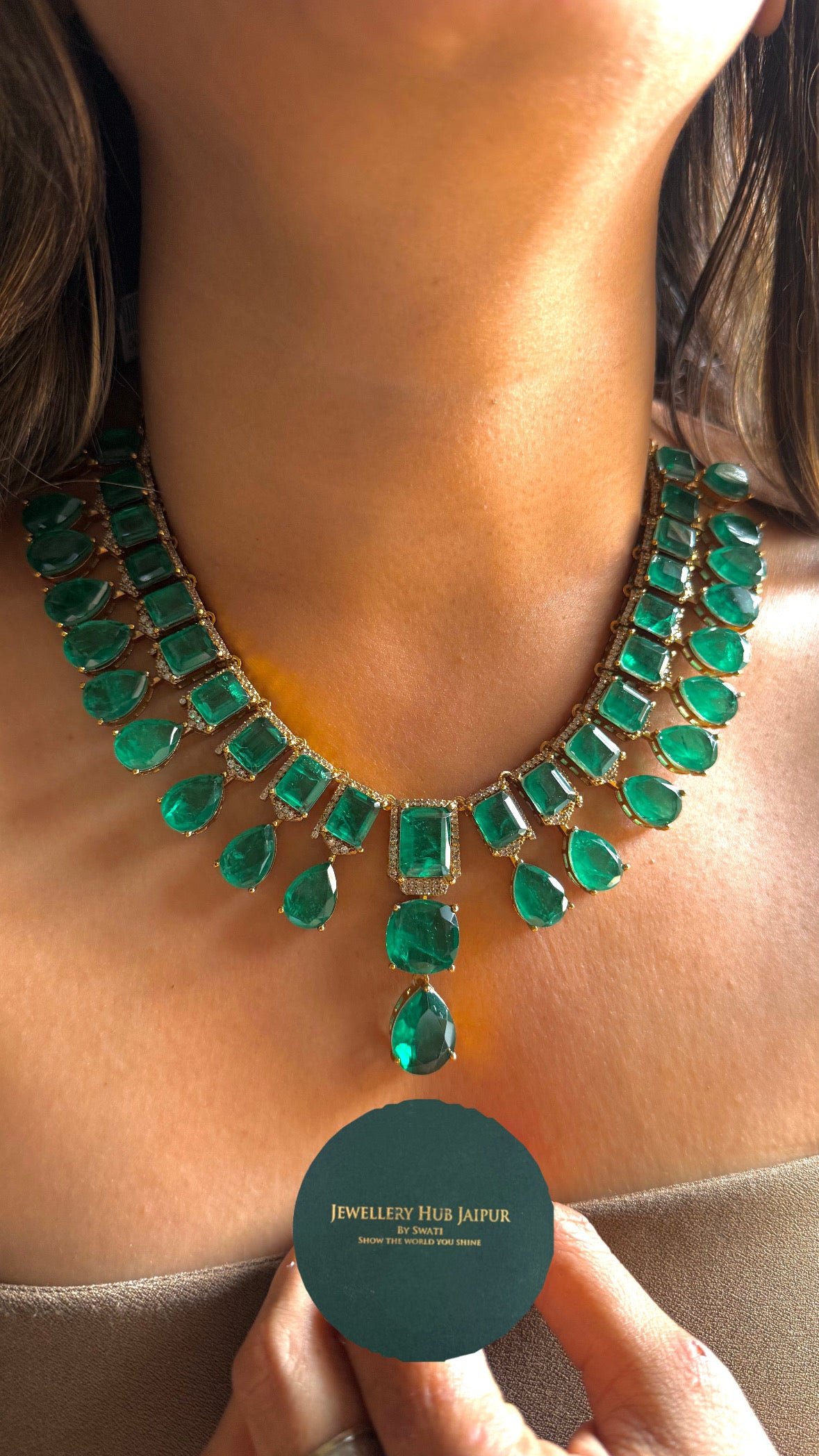 Emerald doublet designer, collar necklace