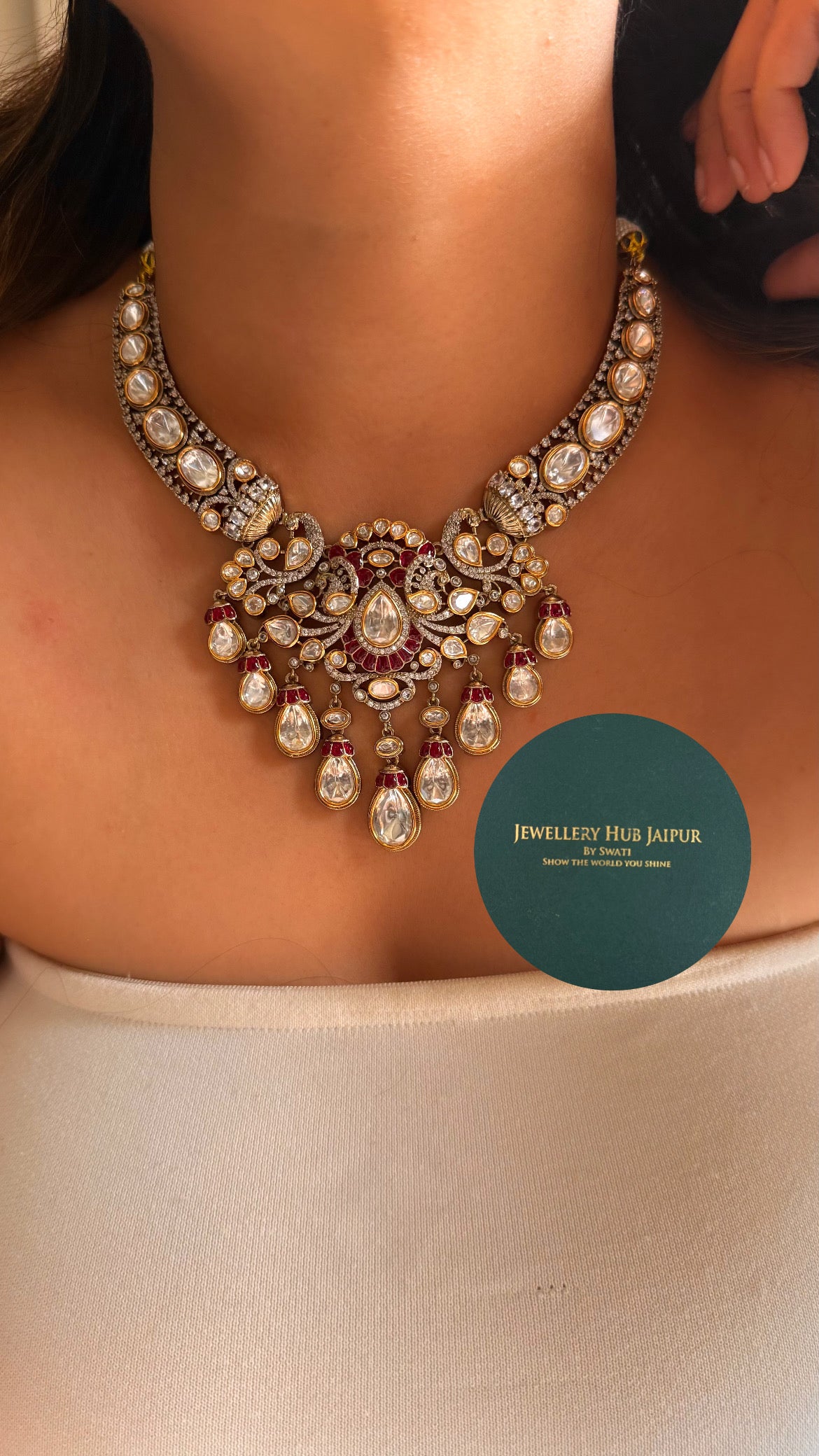 Ruby moissanite polki designer collar set
