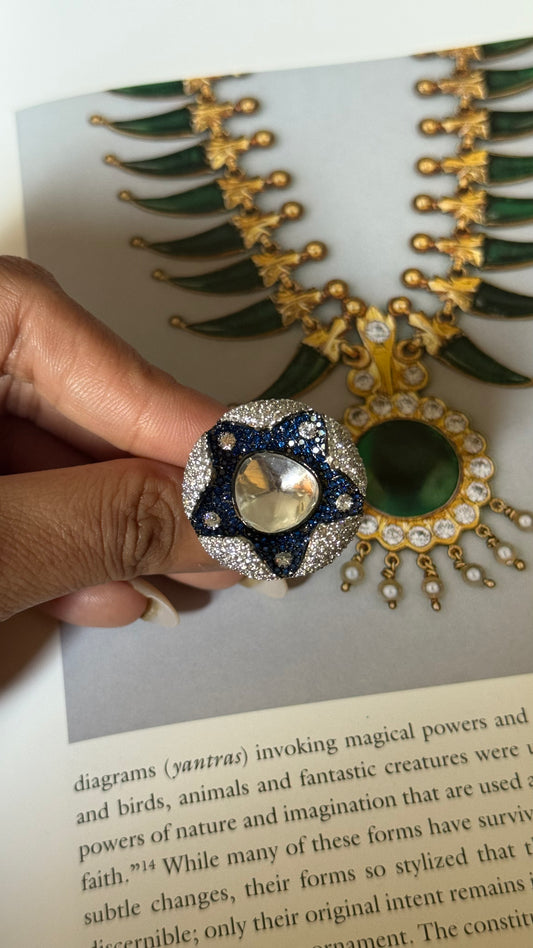 Sapphire star designed cocktail adjustable ring
