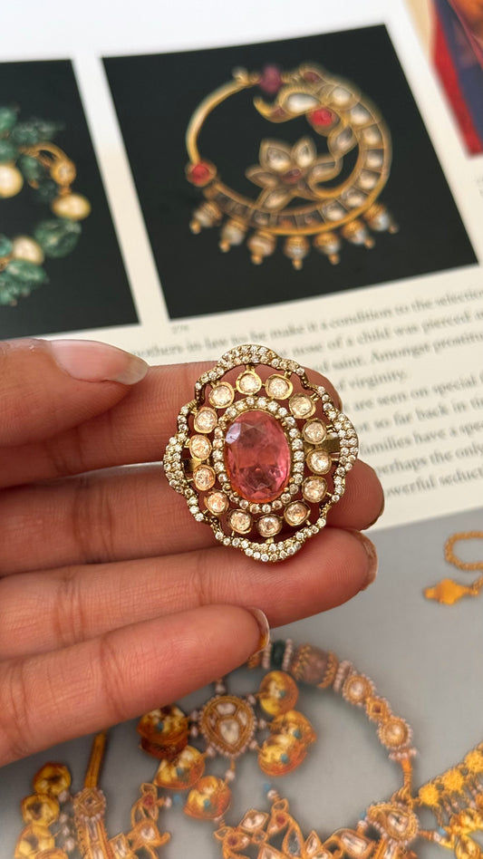 Rose quartz real moissanite Ring