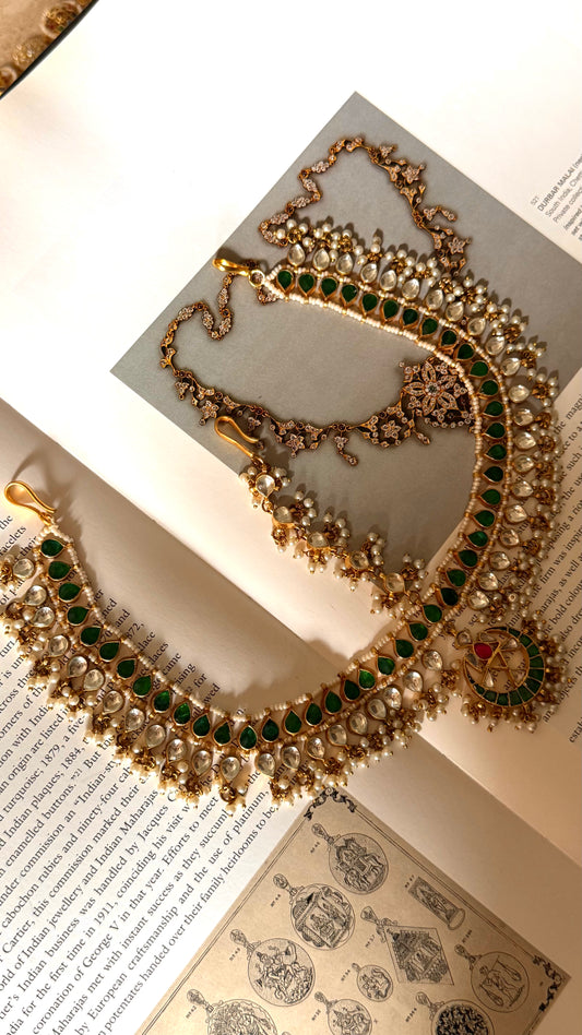 Paachi Emerald & rani pink heritage sheeshpatti