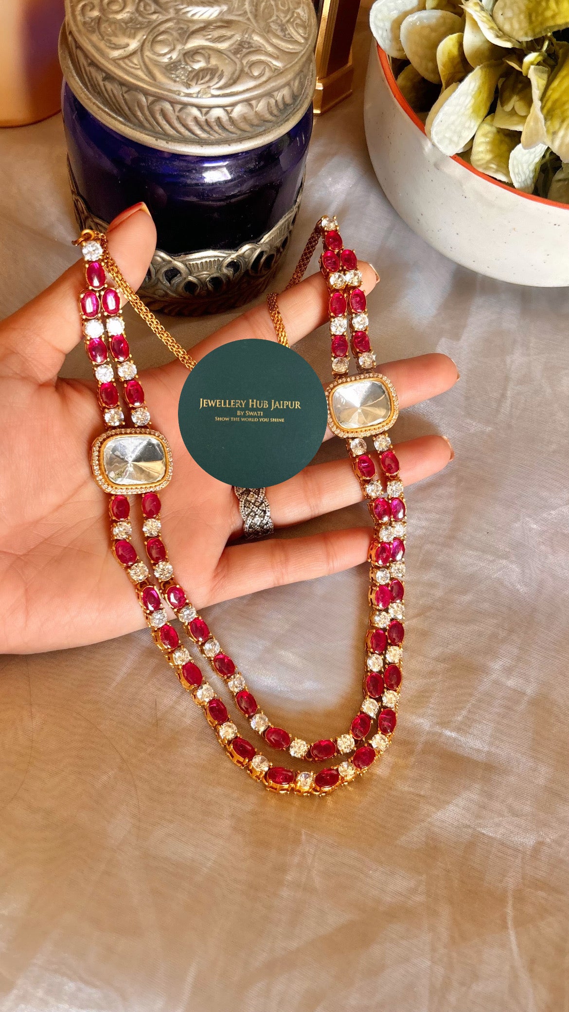 Damyanti Ruby polki necklace with earrings