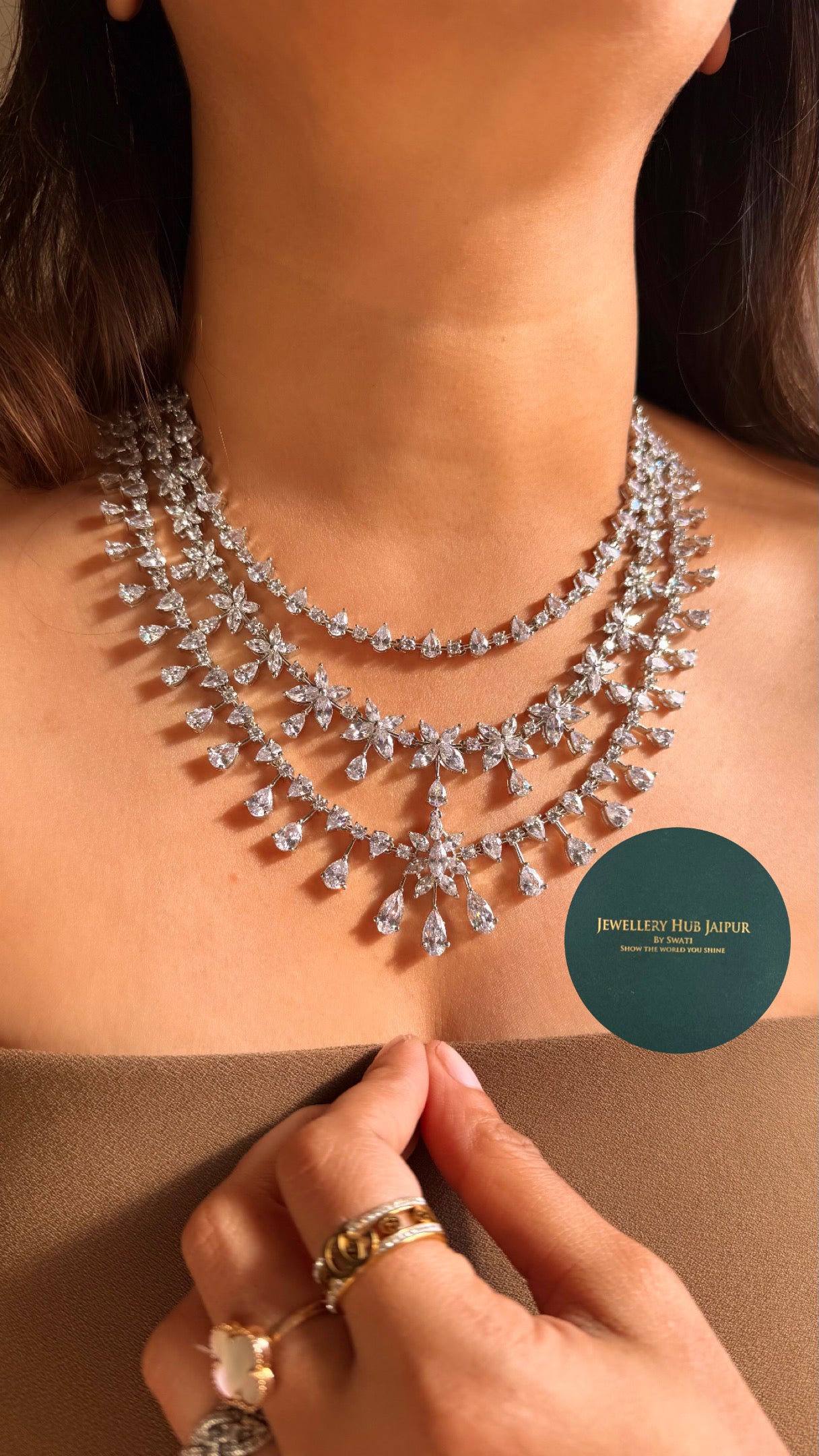 Triple line cz diamond necklace