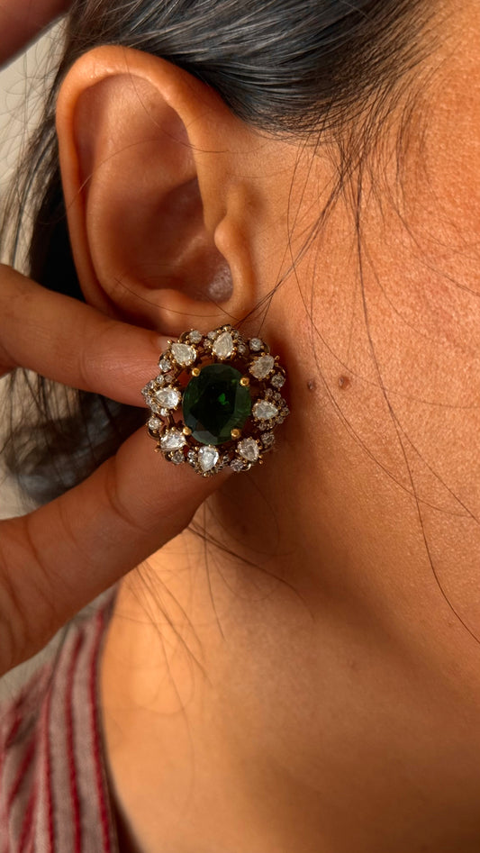 Emerald doublet moissanite victorian studs