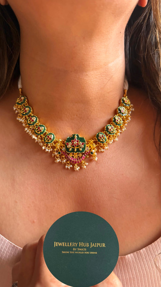 Heritage emerald & Rani pink ruby rajwadi necklace
