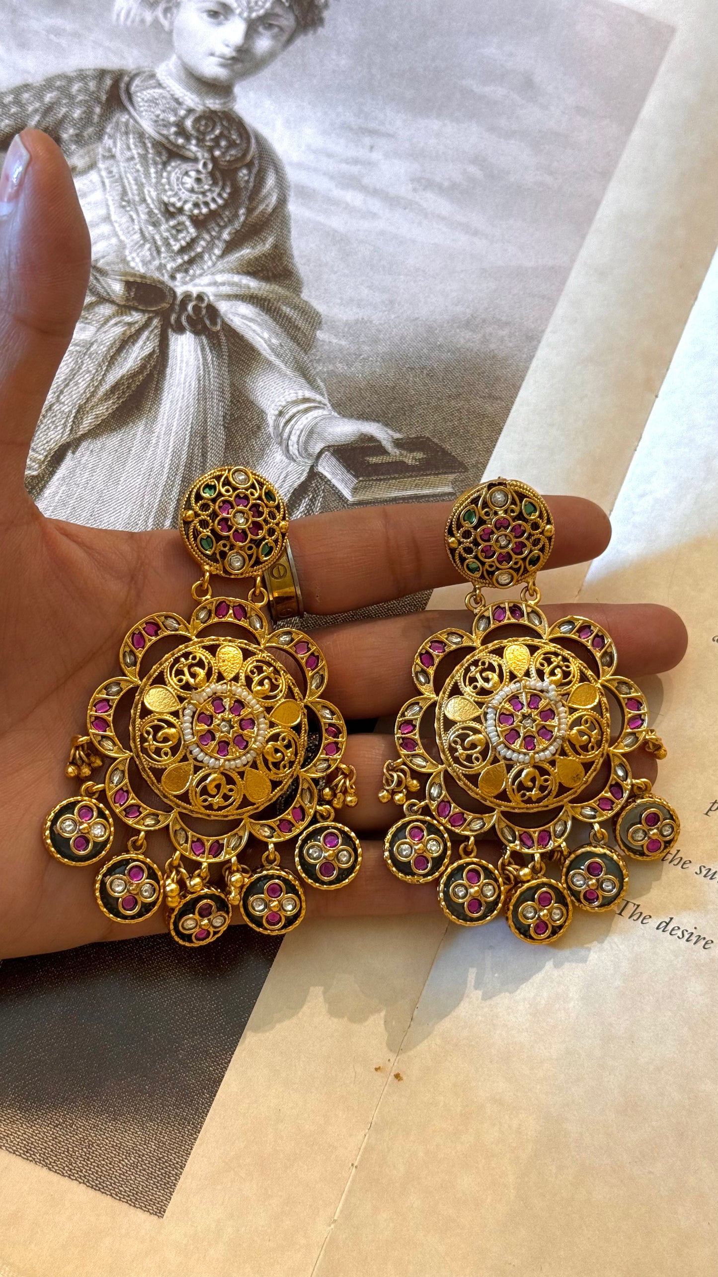 Gold Ruby & Emerald Rajwada Danglers