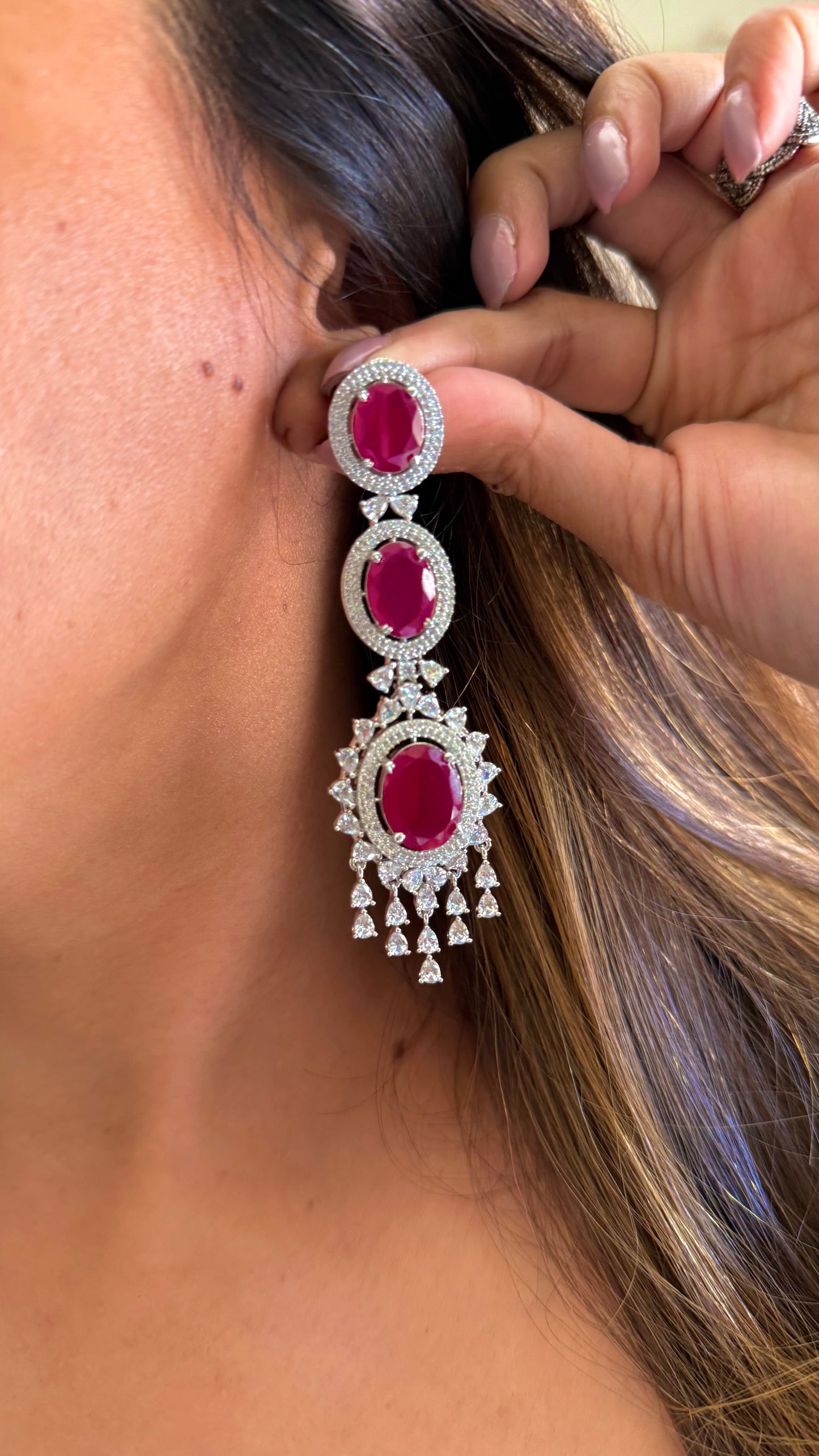 Elara Rani pink four layered diamond necklace