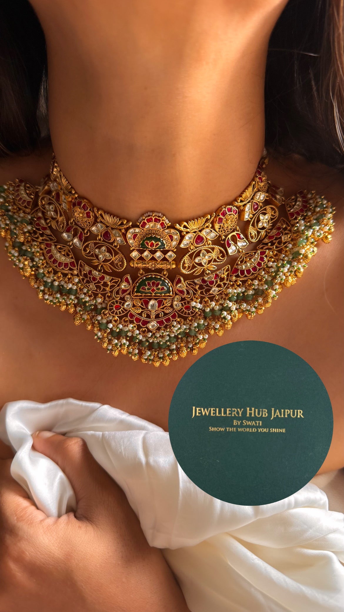 Handmade Heritage Polki inlay work & rani pink heritage bridal rajwada choker set