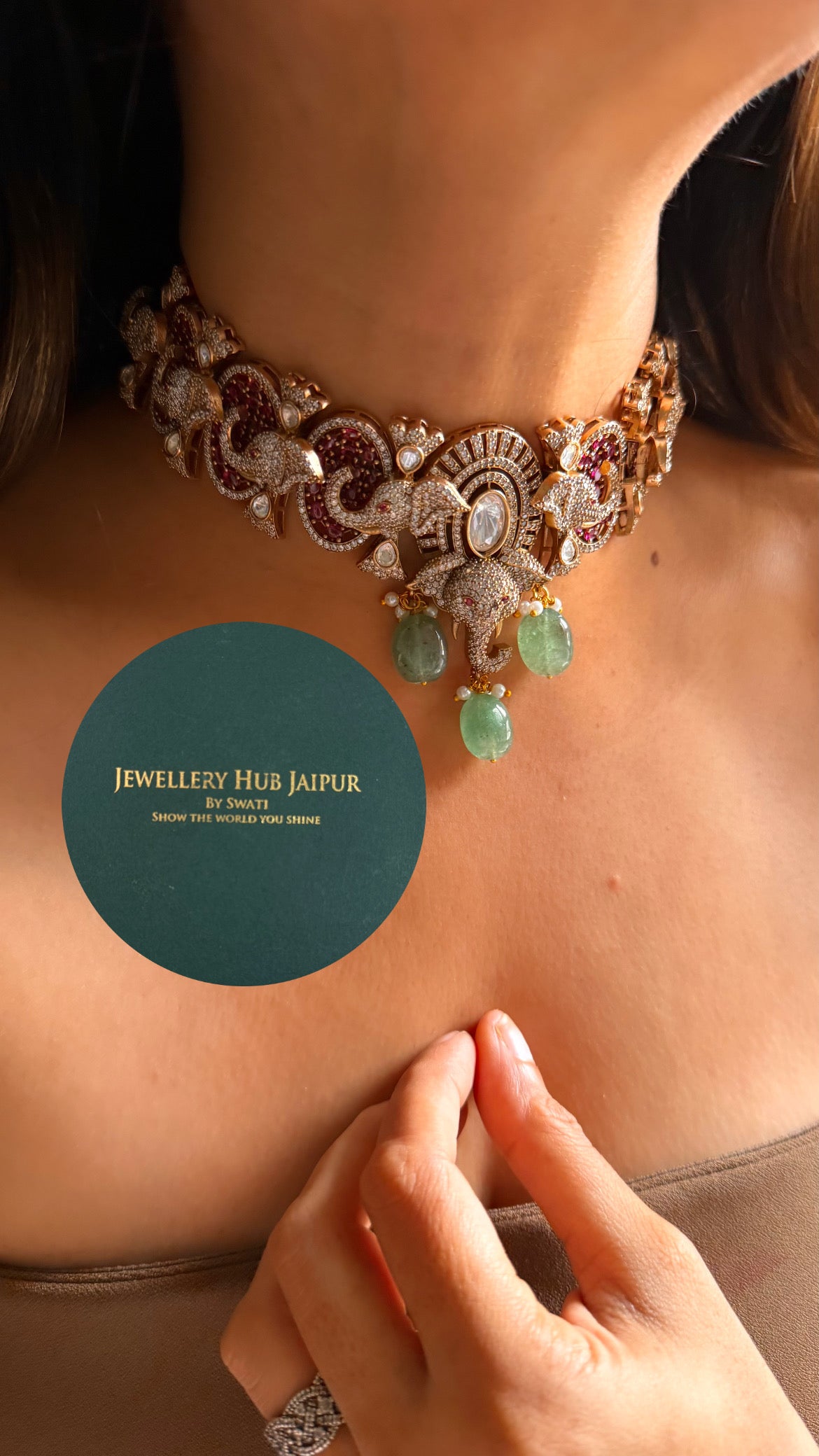 Gajj rani pink moissanite designer choker set