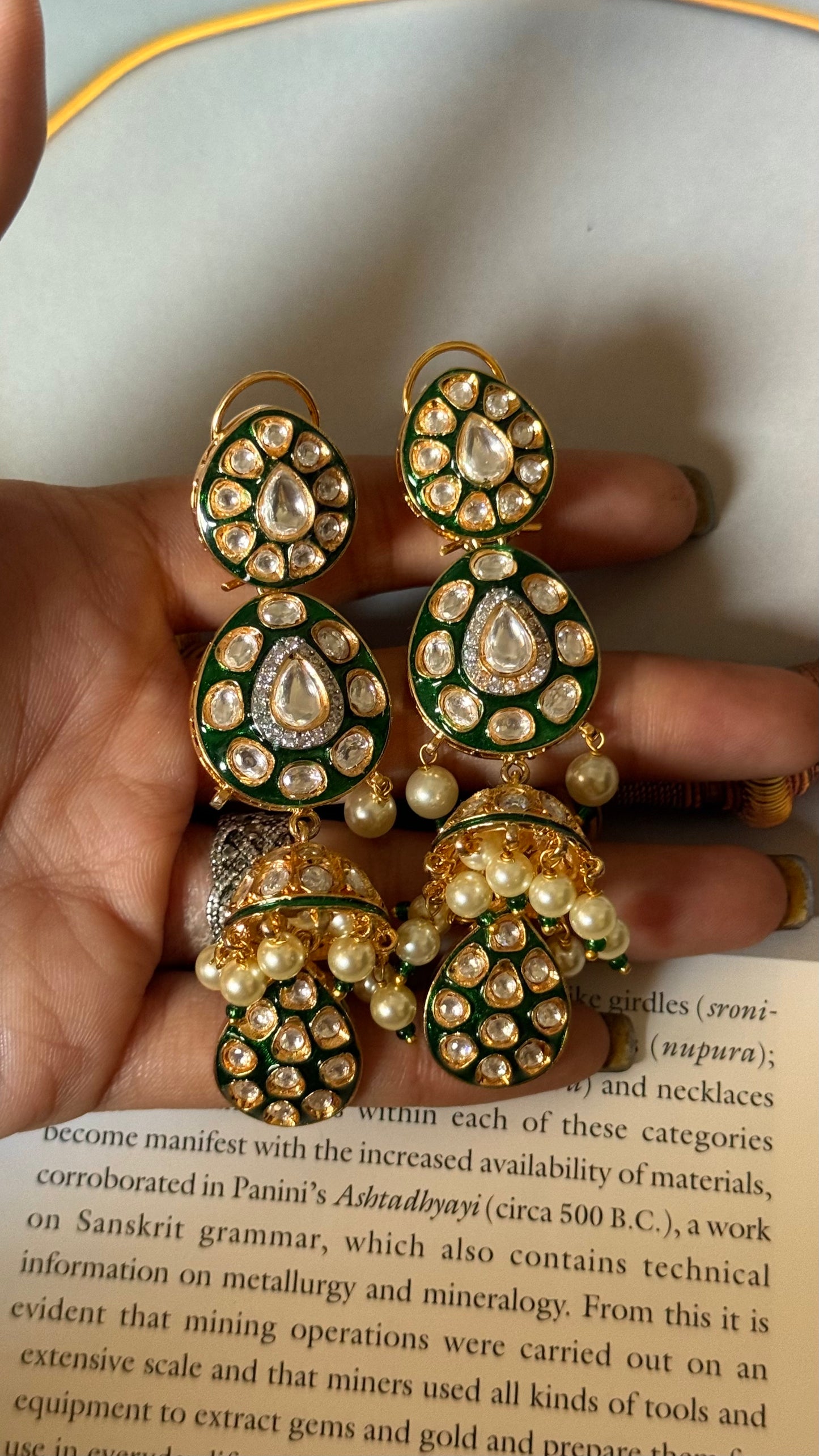 Emerald meenakari jhumka