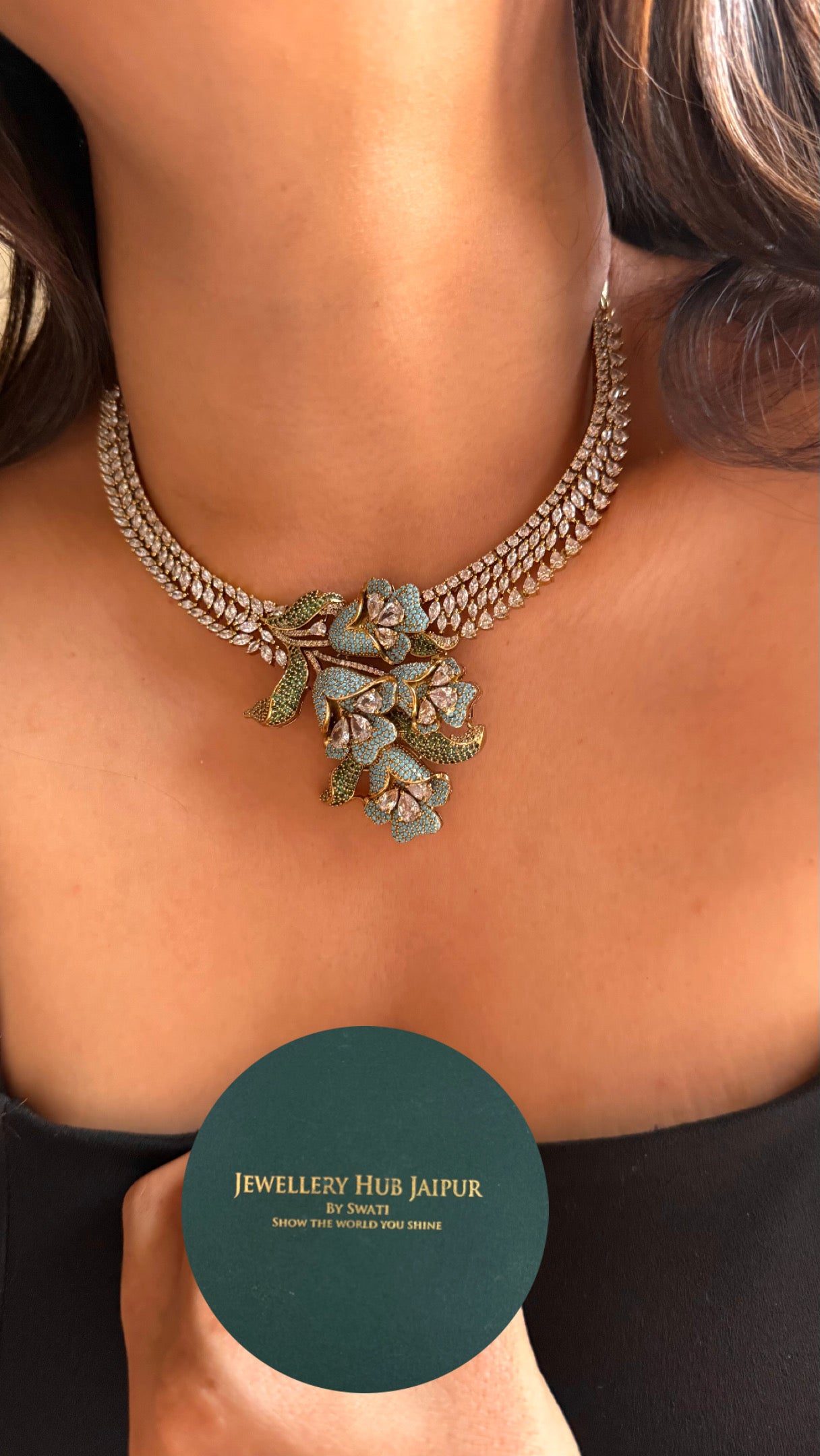 Firoza floral designer cocktail Necklace