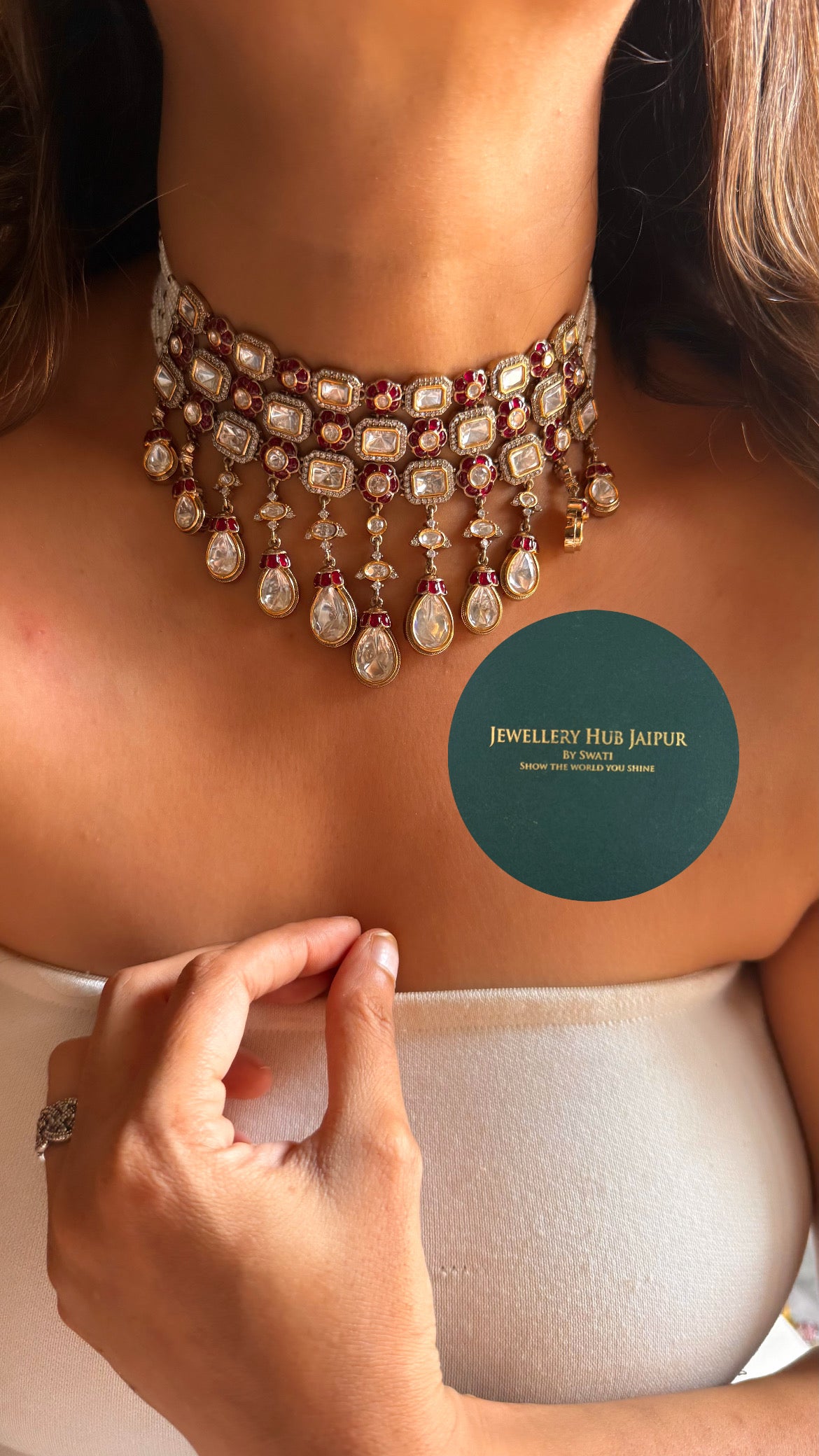 Ruby floral & moissanite polki choker set