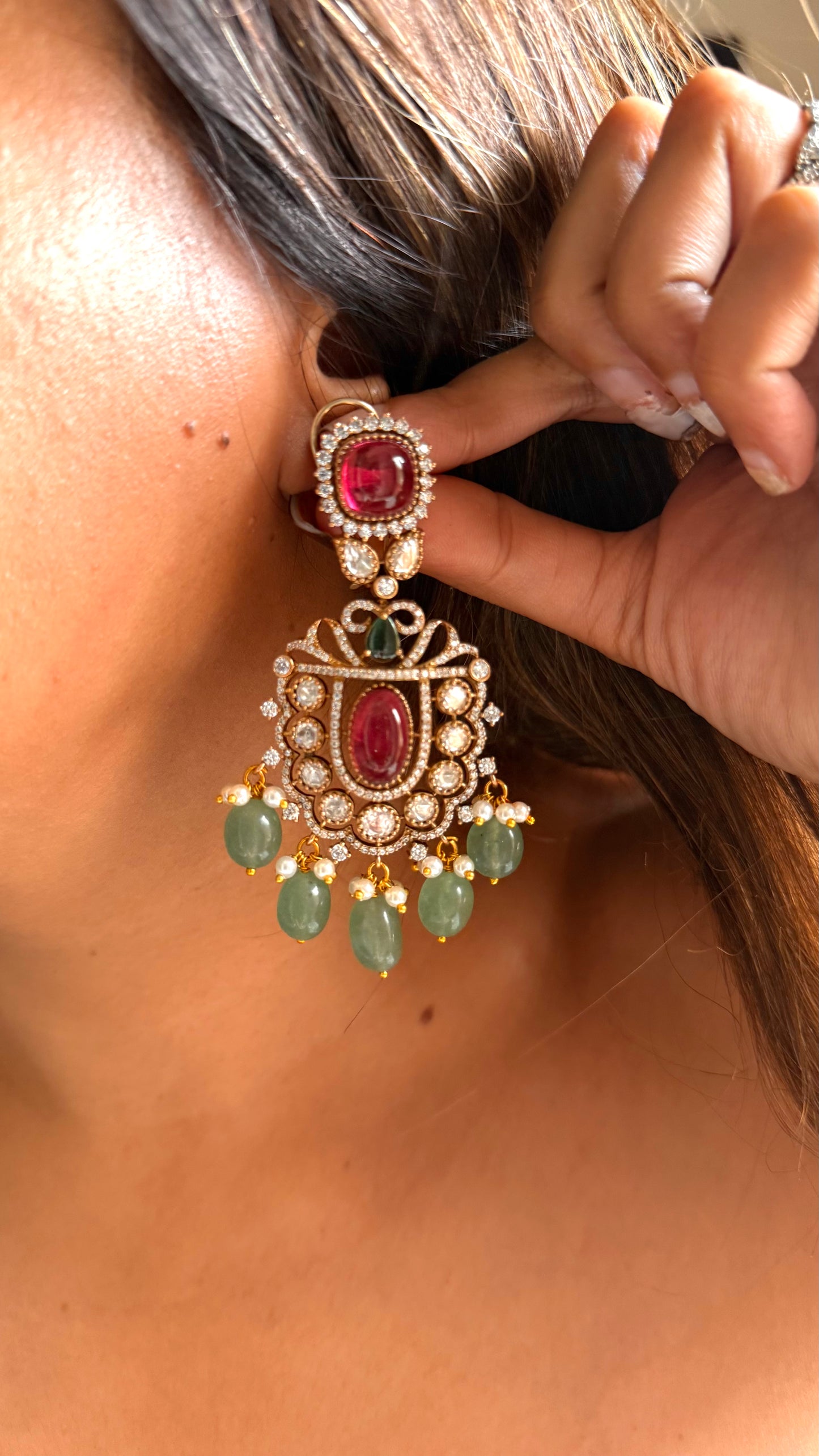Ruby doublet moissanite emerald earrings