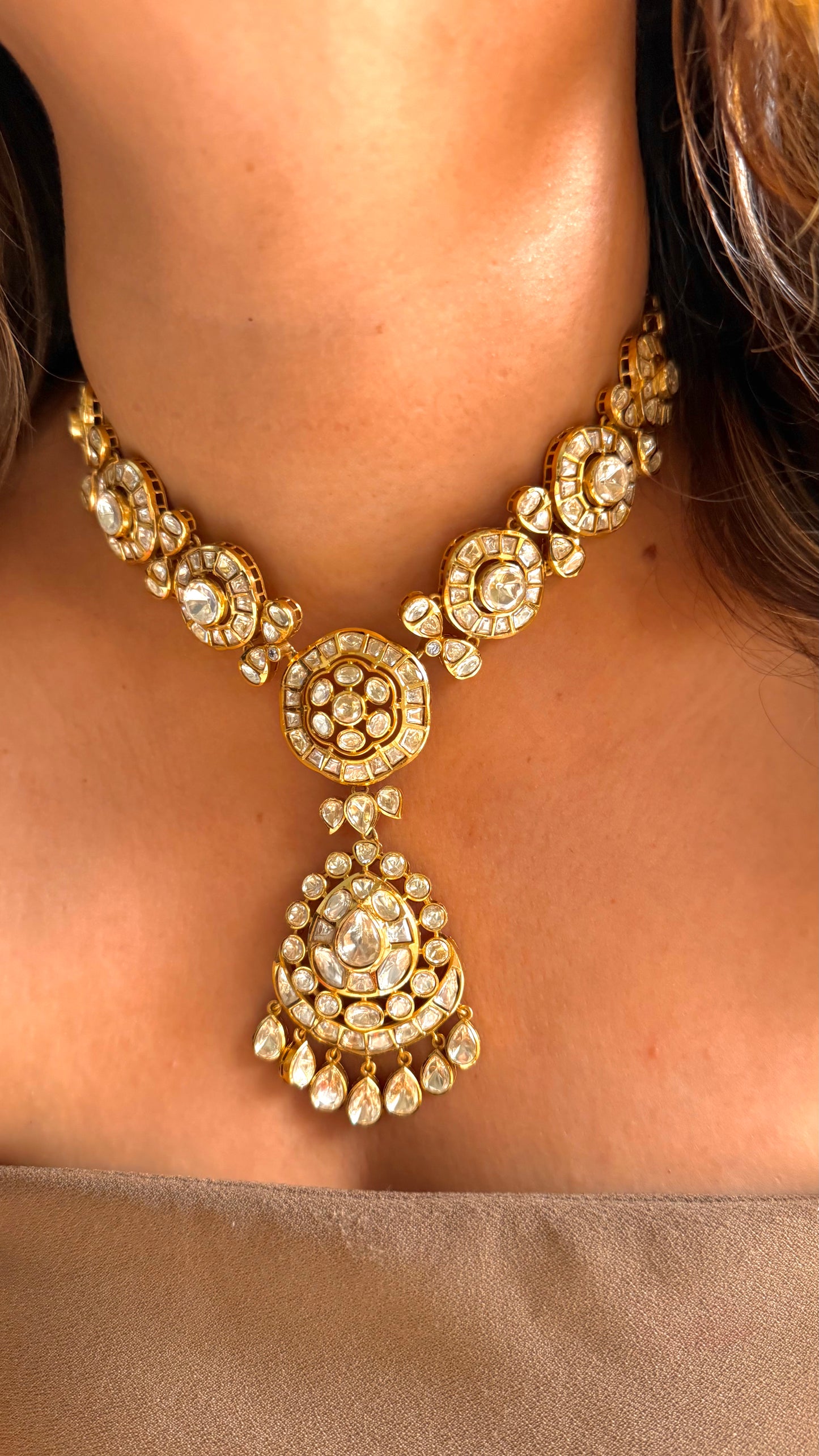 Peeli Polki Floral chandbali designer Necklace