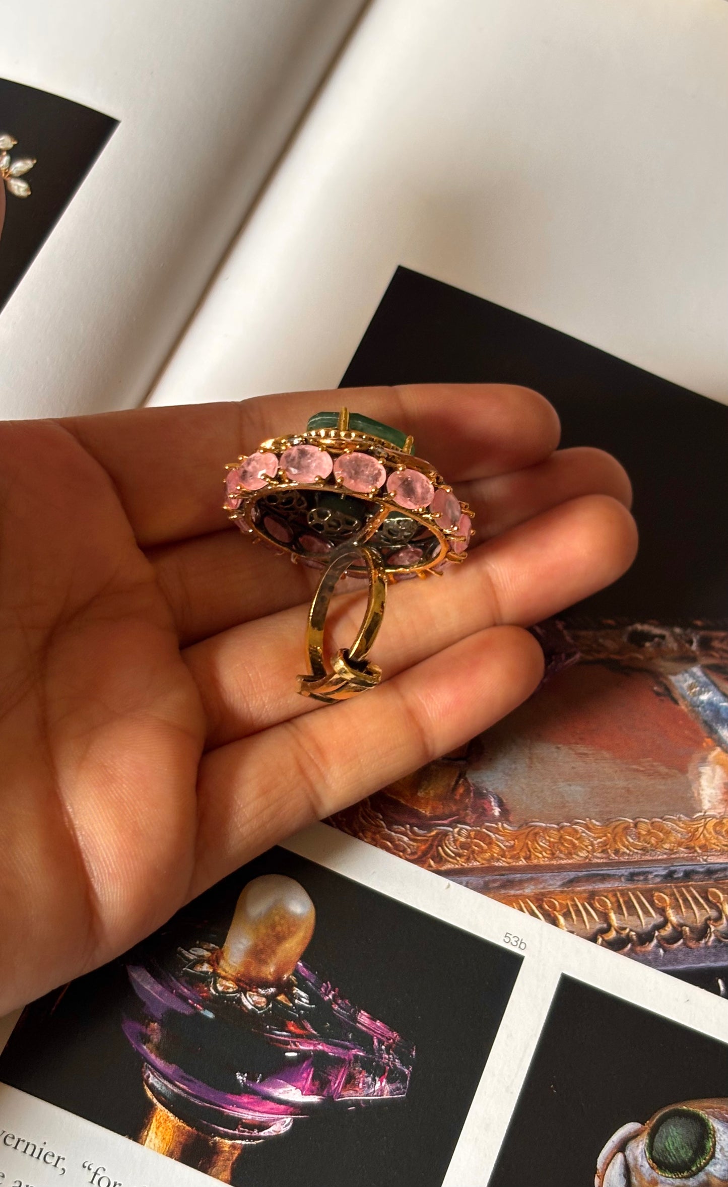 Mint pink peeli polki ring